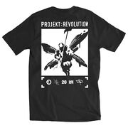 Unisex black Projekt Revolution tee from the exclusive concert footage release in 2020, featuring "LINKIN PARK [HT:20]" on front and front-facing street soldier graphic on back with "PROJEKT: REVOLUTION" logo.