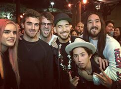 Kiiara, The Chainsmokers, Mike Shinoda, Taka and Steve Aoki at the Linkin Park & Friends after party.