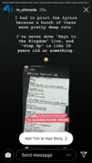 Mike's Instagram story after rapping "Keys to the Kingdom" live in Manila in 2019